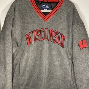 Wisconsin Badgers Gray Fleece Pullover Windbreaker Jacket Large Vtg
